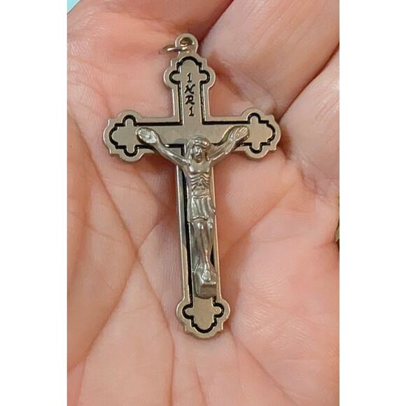 Vintage‎ Budded Jesus Crucifix Cross SilverTone Pendant INRI Stainless Steel 2" - Picture 5 of 5